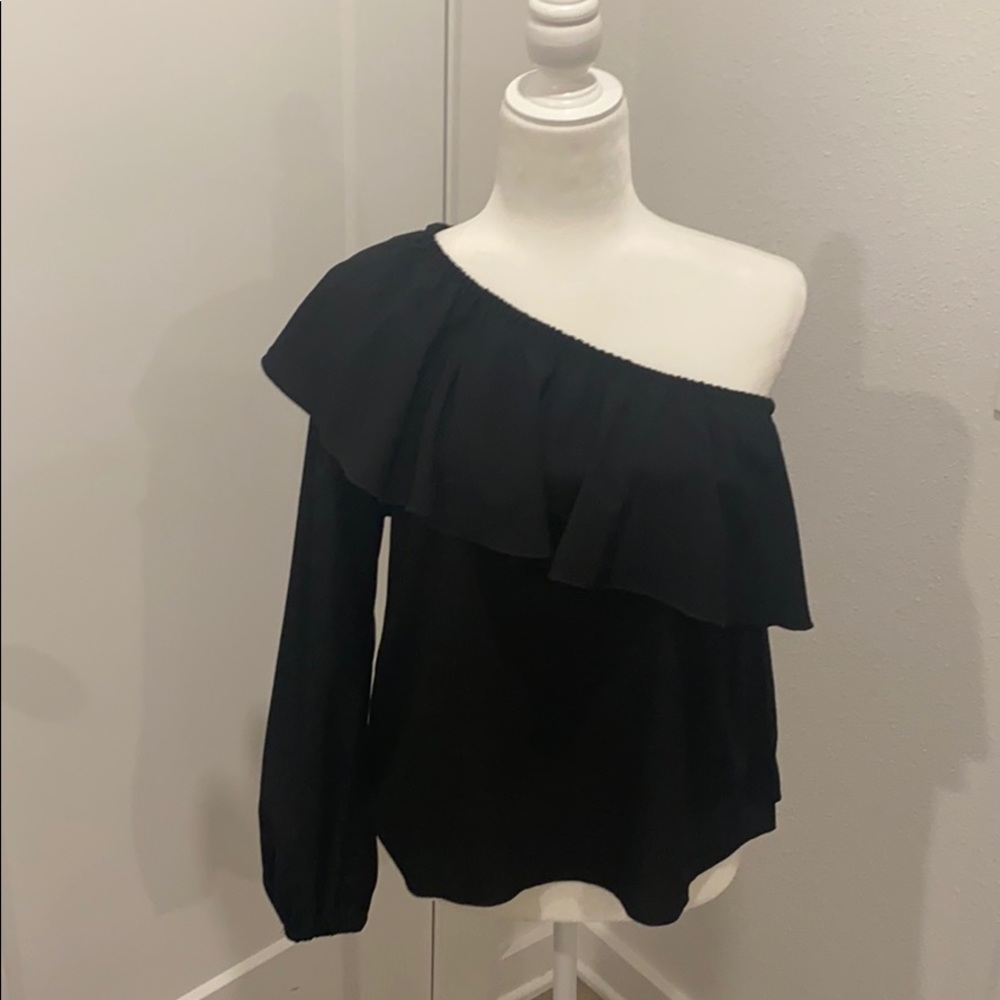 Seven off shoulder black blouse with ruffle